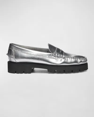 Sebago Dan Metallic Leather Penny Loafers In Gray