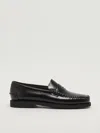 Sebago Dan Po Lt In Pelle Pieno Fiore Spazzolata Liscia. Penny Loafer Beefroll, Mocassino 4 Stagioni Con To In Black
