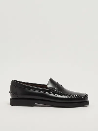 Sebago Dan Po Lt In Pelle Pieno Fiore Spazzolata Liscia. Penny Loafer Beefroll, Mocassino 4 Stagioni Con To In Black