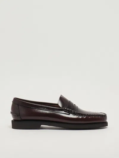 Sebago Dan Po Lt In Pelle Pieno Fiore Spazzolata Liscia. Penny Loafer Beefroll, Mocassino 4 Stagioni Con To In Burgundy