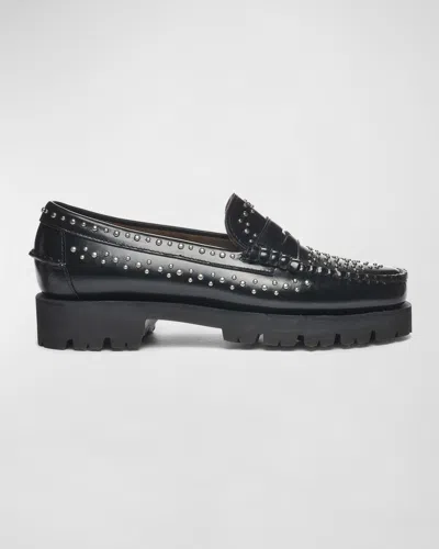 Sebago Dan Studded Leather Penny Loafers In Black