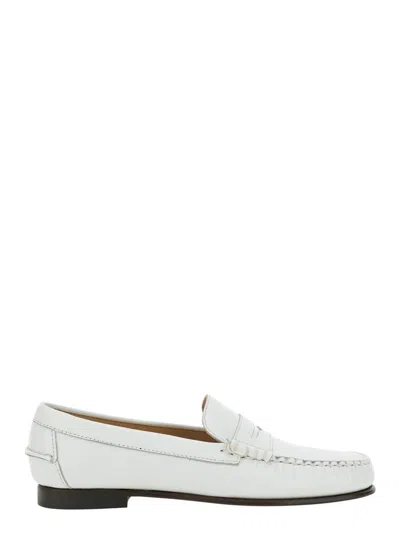 SEBAGO 'DANIELLE POP' WHITE LOAFERS WITH BEVELLED TOE AND LOW STACKED HEEL IN LEATHER WOMAN