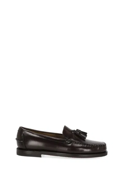 Sebago Dark Burgundy Patent Leather Tasseled Loafers In Black