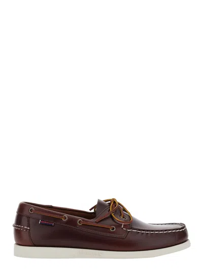 Sebago Dockside Portland Brown Loafers With Decorative Side Laces And Contrast Stitching In Leather Man
