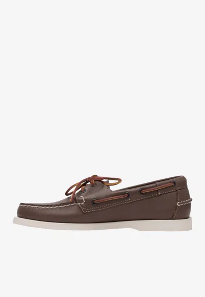 Sebago Dockside Portland Grained Leather Loafers In Brown