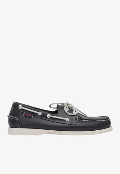 Sebago Dockside Portland Grained Leather Loafers In Navy