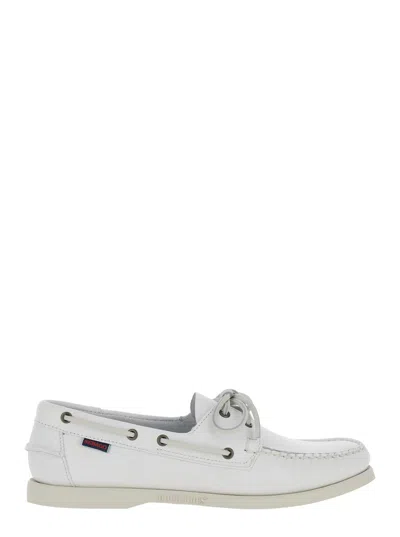 Sebago Dockside Portland Leather Loafers With Rounded Toe In White
