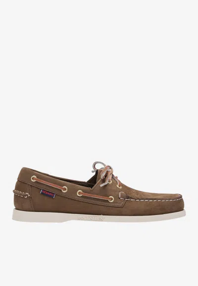 Sebago Dockside Portland Nubuck Leather Loafers In Brown