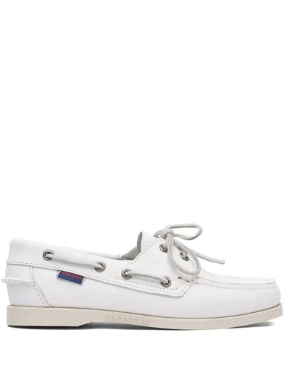 Sebago Docksides Portland Leather Boat Shoes In White