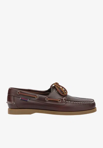 Sebago Docksides Portland Waxed Loafers In Dark Brown