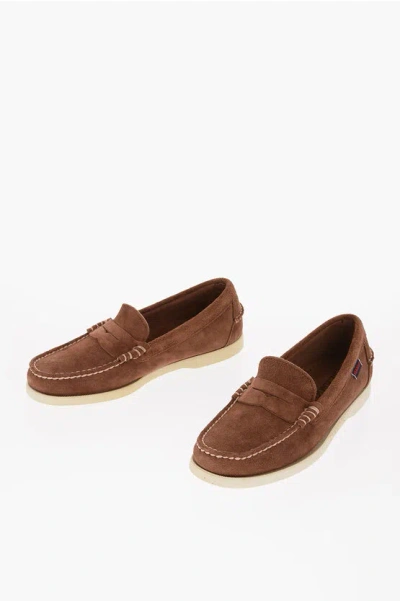 Sebago Docksides Suede Penny Loafers With Rubber Sole In Brown