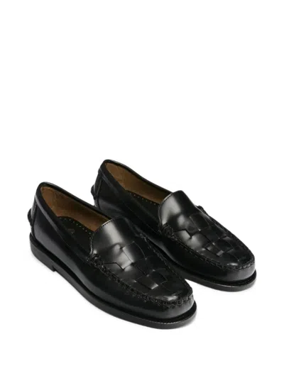 Sebago Frank Braided Leather Loafers In Orange