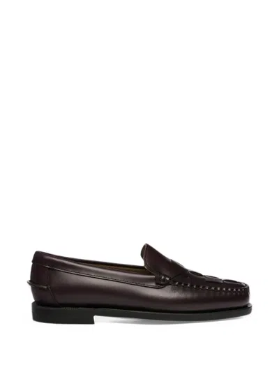 Sebago Frank Braided Leather Loafers In Orange