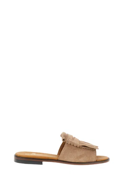 Sebago Fringed Suede Slip-on Sandals With Leather Footbed In Brown