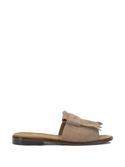 Sebago Fringes Leather Sandals In Neutral