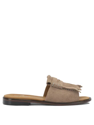 Sebago Fringed Suede Slide Sandals With Anatomical Footbed In Brown