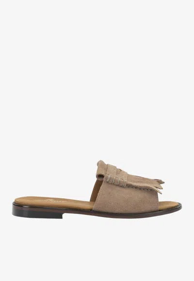 Sebago Fringes Suede Slides In Beige