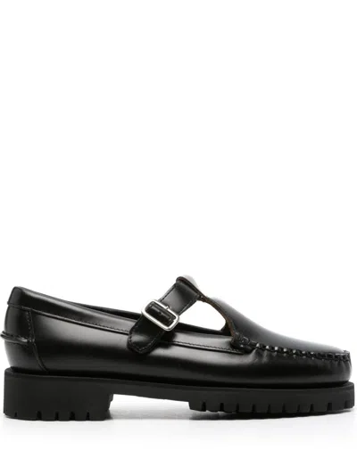 Sebago Georgina Lug Leather Loafer With T-bar In Black