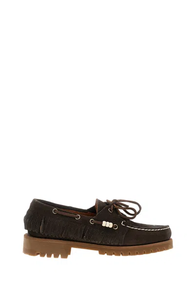 Sebago Handcrafted Waxed Suede Moccasins With Beaded Accents In Brown