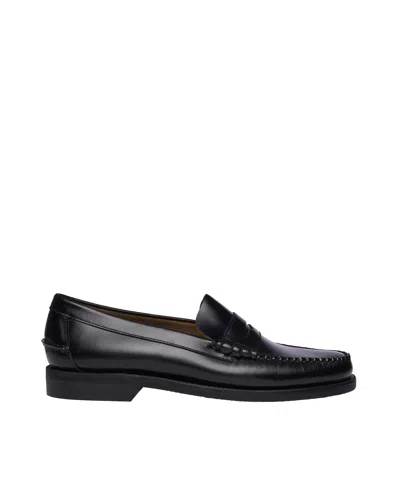 Sebago Hand-stitched Black Penny Loafers With Rubber Heel