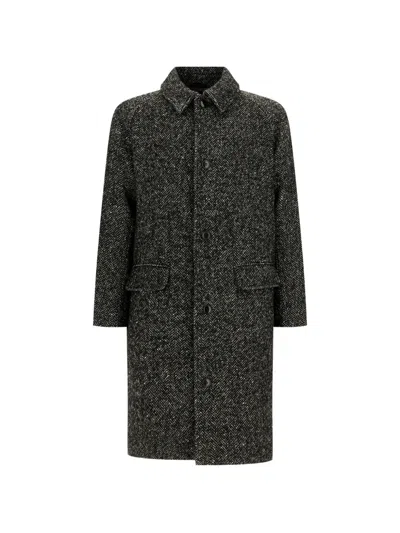 Sebago Herringbone-pattern Single-breasted Coat In Gray