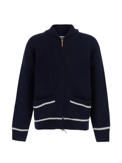 Sebago Intarsia-knit Shawl-collar Cardigan In Blue