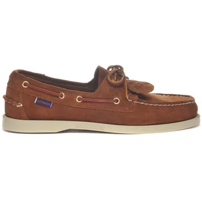 Sebago Italian Suede Moccasins With Hand-stitched Detailing In Brown