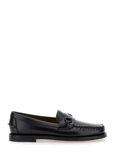 Sebago 'joe' Black Pull-on Loafers With Horsebit Detail In Leather Man