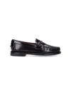Sebago Polished Leather Moccasin Flats With Decorative Strap In Brown