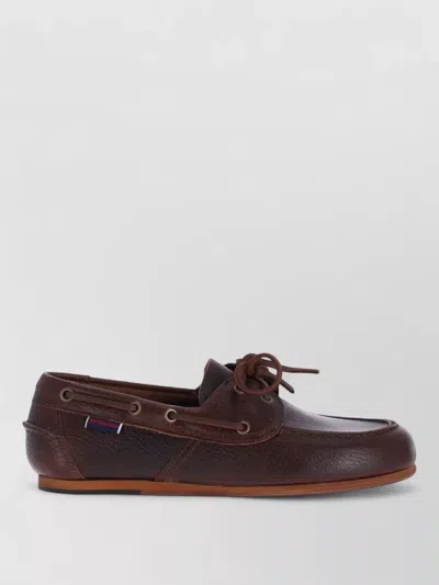 Sebago Lace Up Leather Moccasins Rubber Sole In Brown