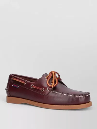 Sebago Lace Up Moccasins Rubber Sole Detail In Burgundy