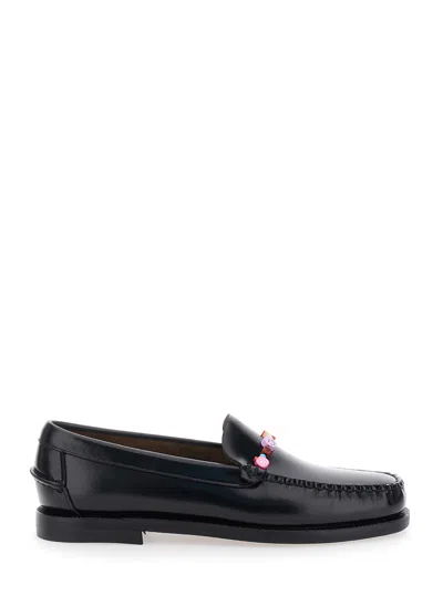 Sebago Leather Beaded Loafers With Rounded Toe For Women In Black