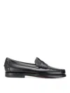 Sebago Round Toe Leather Loafers With Penny Strap In Black