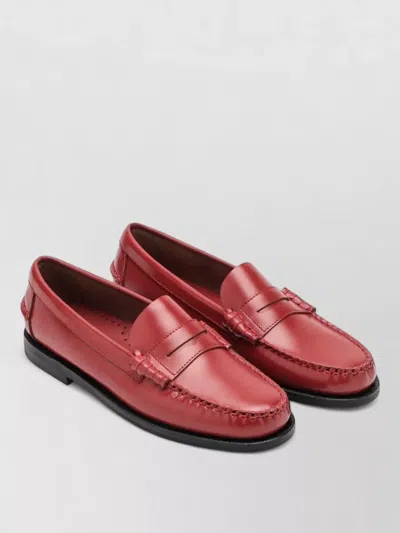Sebago Leather Moc Toe Loafers Rubber Sole In Red