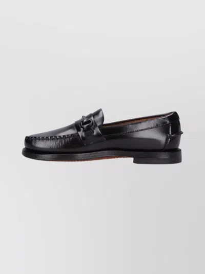 Sebago Leather Round Toe Loafers With Rubber Sole In Black