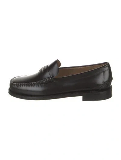 Pre-owned Sebago Leather Studded Accents Loafers In Black