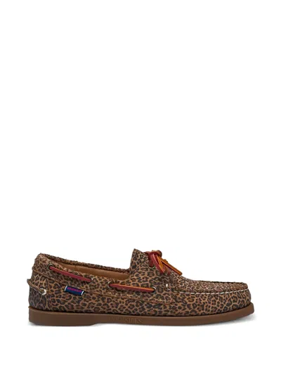 Sebago Leopard Leather Loafers In Brown