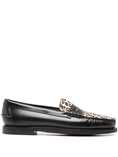 Sebago Leopard-pattern Loafers In Black