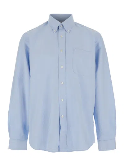 Sebago Mens Light Blue Oxford Button Down Shirt With Classic Collar And Long Sleeves In Cotton