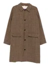 Sebago Mid-length Houndstooth Coat With Textured Cotton Fabric In Brown