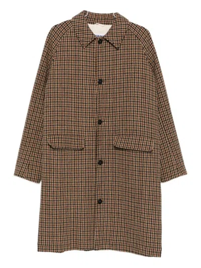SEBAGO MID-LENGTH HOUNDSTOOTH COAT WITH TEXTURED COTTON FABRIC
