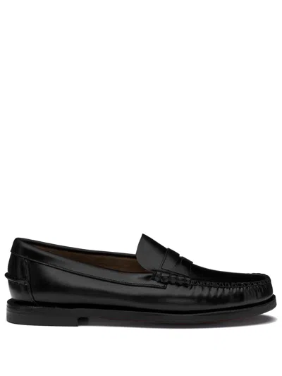 Sebago Classic Dan Almond-toe Full-grain Brushed Leather Loafers In Black