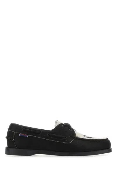 Sebago Multicolor Calf Hair Docksides Portland Raw Loafers In Black