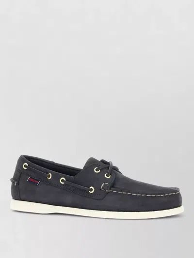 Sebago Nabuk Boat Shoes Contrast Stitching Rubber Sole In Black