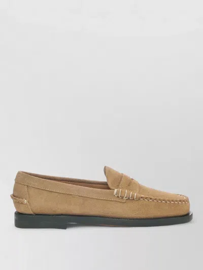 Sebago Penny Loafer Suede Finish Stitched Rubber Sole In Brown