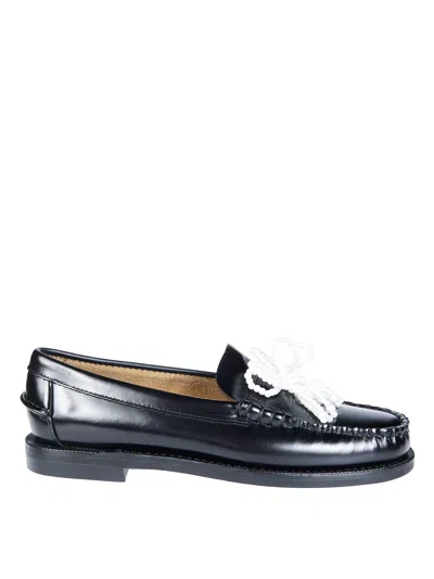 Sebago Faux-pearl Bow-embellished Loafers In Black