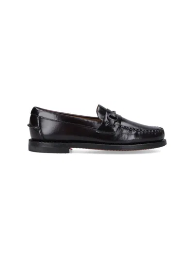 SEBAGO POLISHED LEATHER MOCCASIN FLATS WITH DECORATIVE STRAP