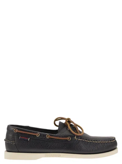 Sebago Portland - Moccasin With Grained Leather In Navy Blue