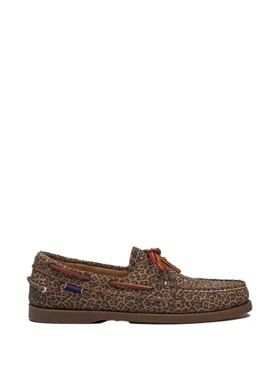 Sebago Portland Animal-print Boat Shoes In Brown