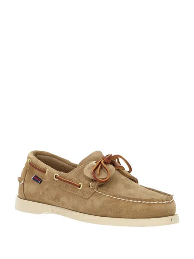 Sebago 'portland Artisan' Beige Loafers With Decorative Laces On The Sides And Contrasting Stitching In Sue In Blue